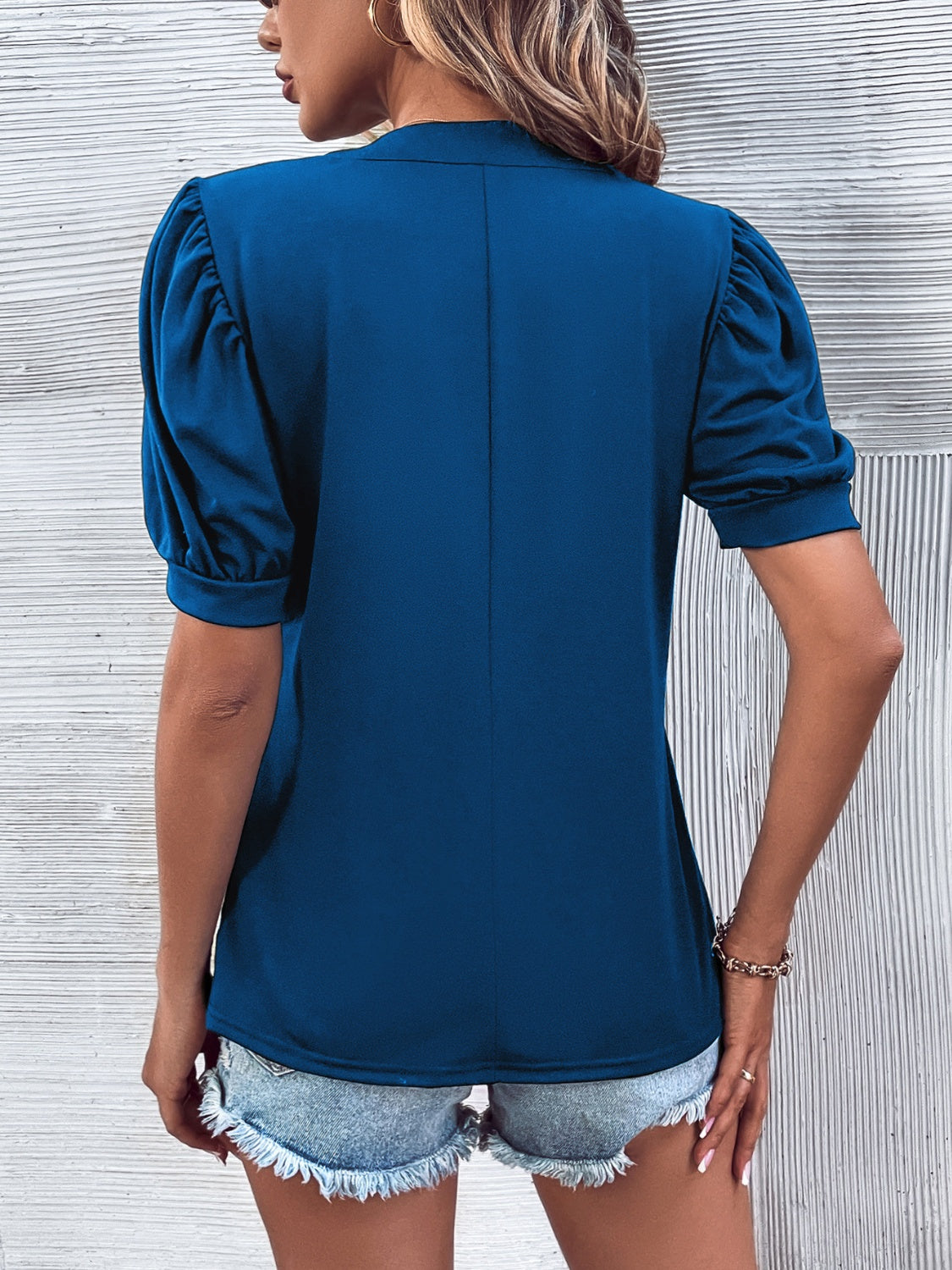 Notched Puff Sleeve Blouse - Tantalize Boutique