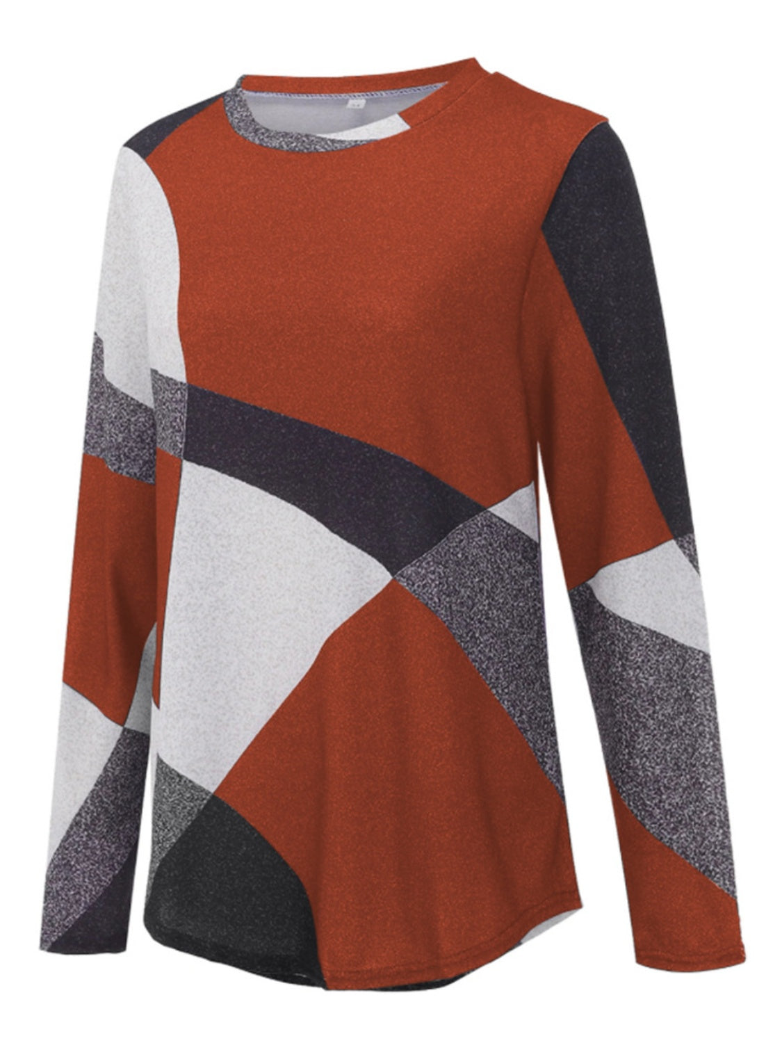 Geometric Round Neck Long Sleeve T-Shirt - Tantalize Boutique