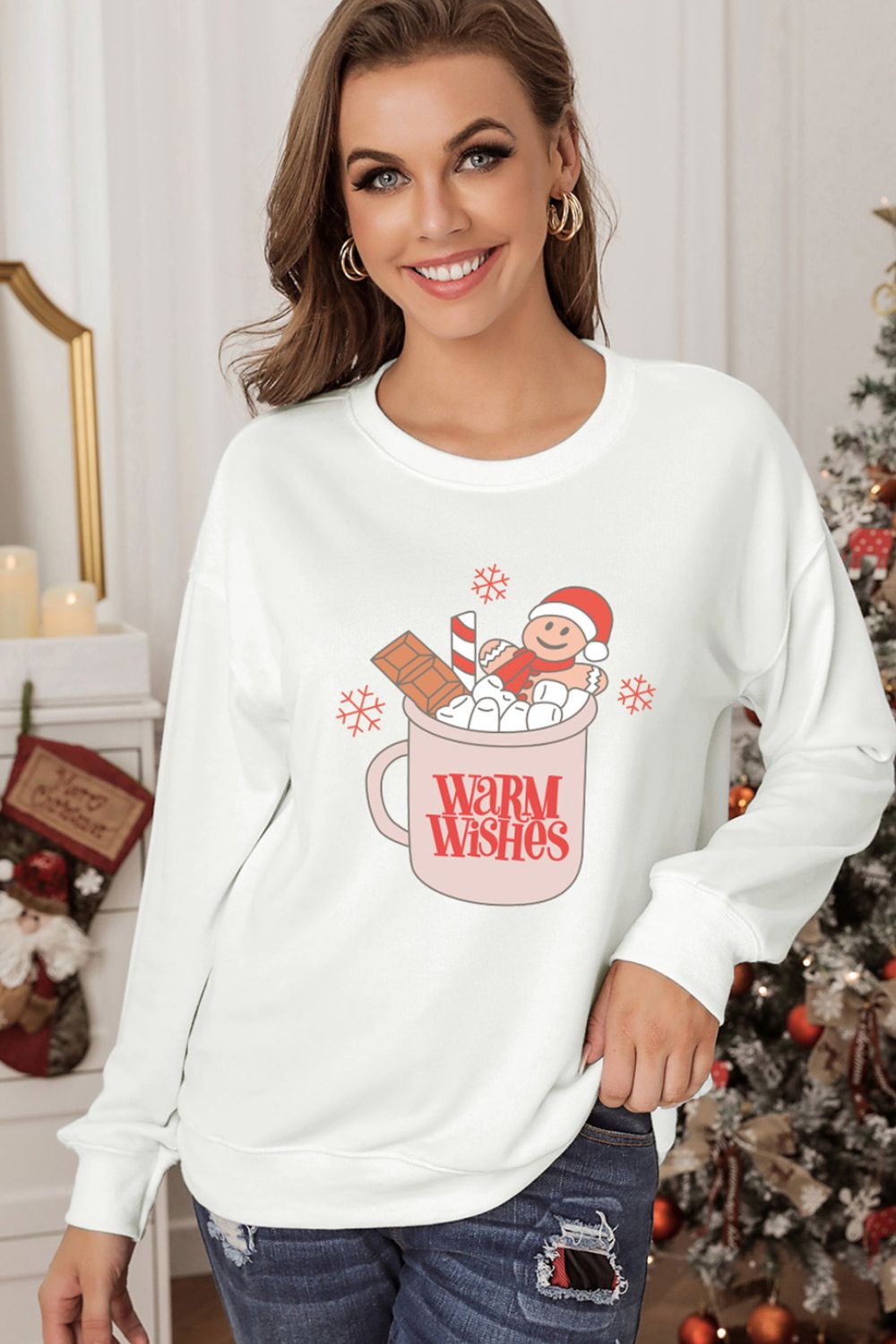 Christmas Graphic Round Neck Sweatshirt - Tantalize Boutique