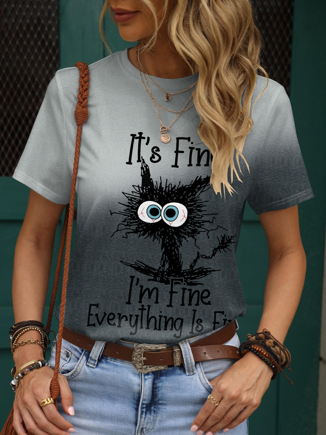 Plus Size IT'S FINE I'M FINE EVERYTHING IS FINE Round Neck T-Shirt - Tantalize Boutique