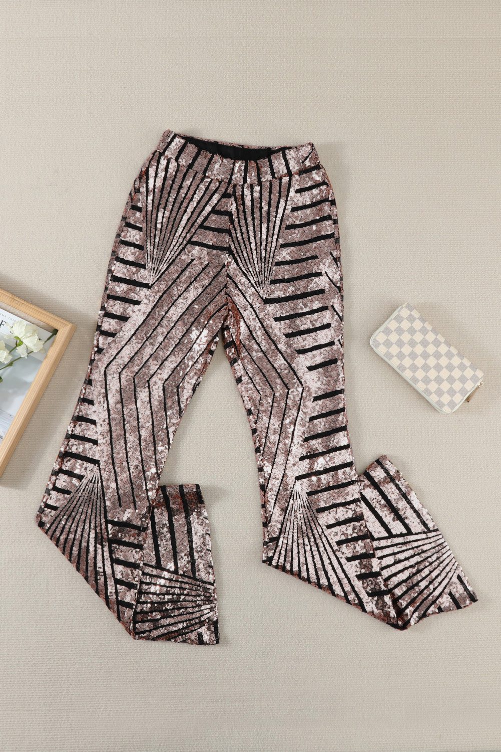 Sequin Striped High Waist Bootcut Pants - Tantalize Boutique