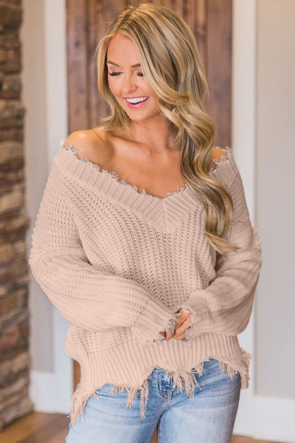 Frayed Hem Dropped Shoulder Sweater - Tantalize Boutique