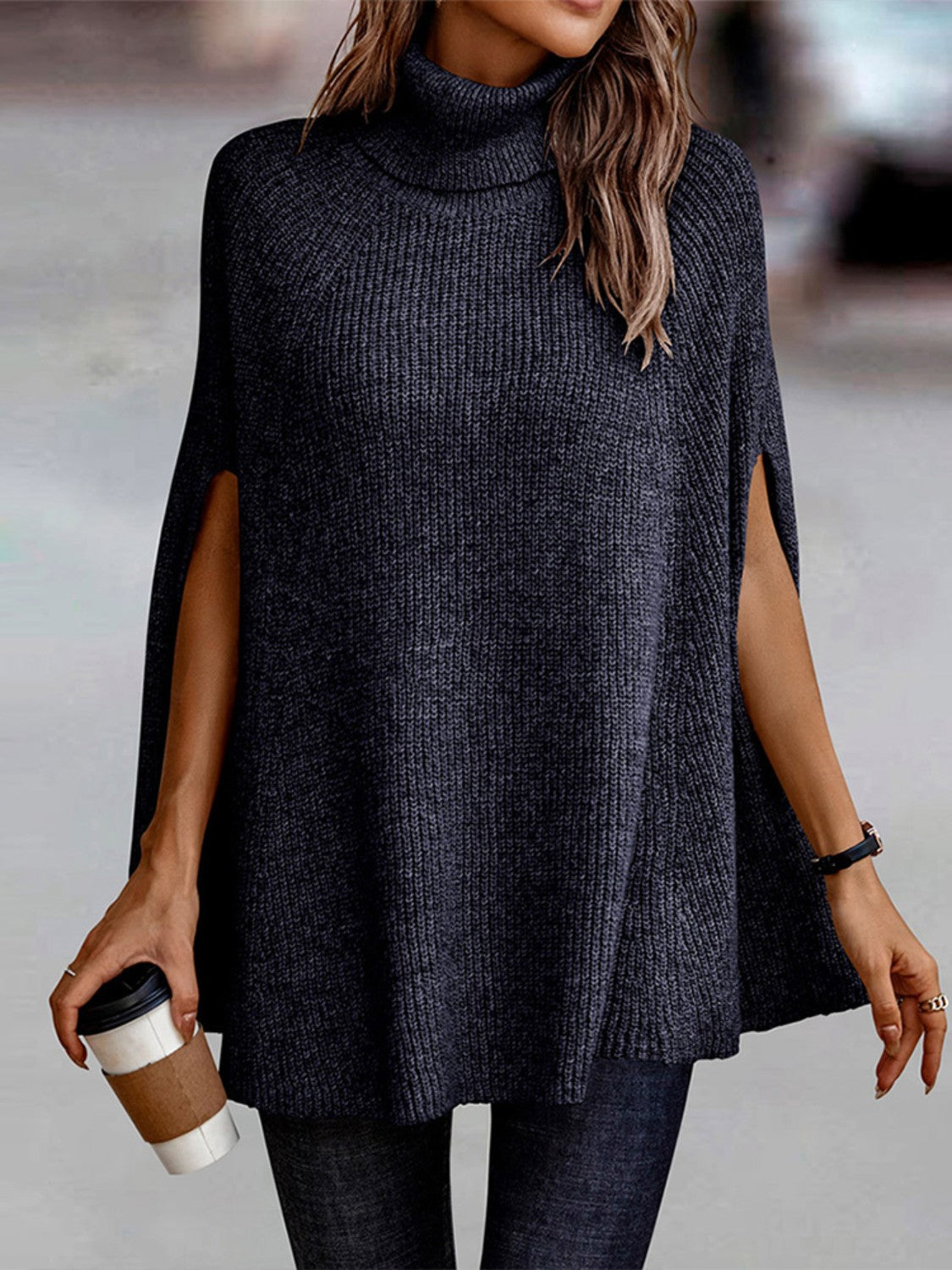 Turtleneck Dolman Sleeve Poncho - Tantalize Boutique