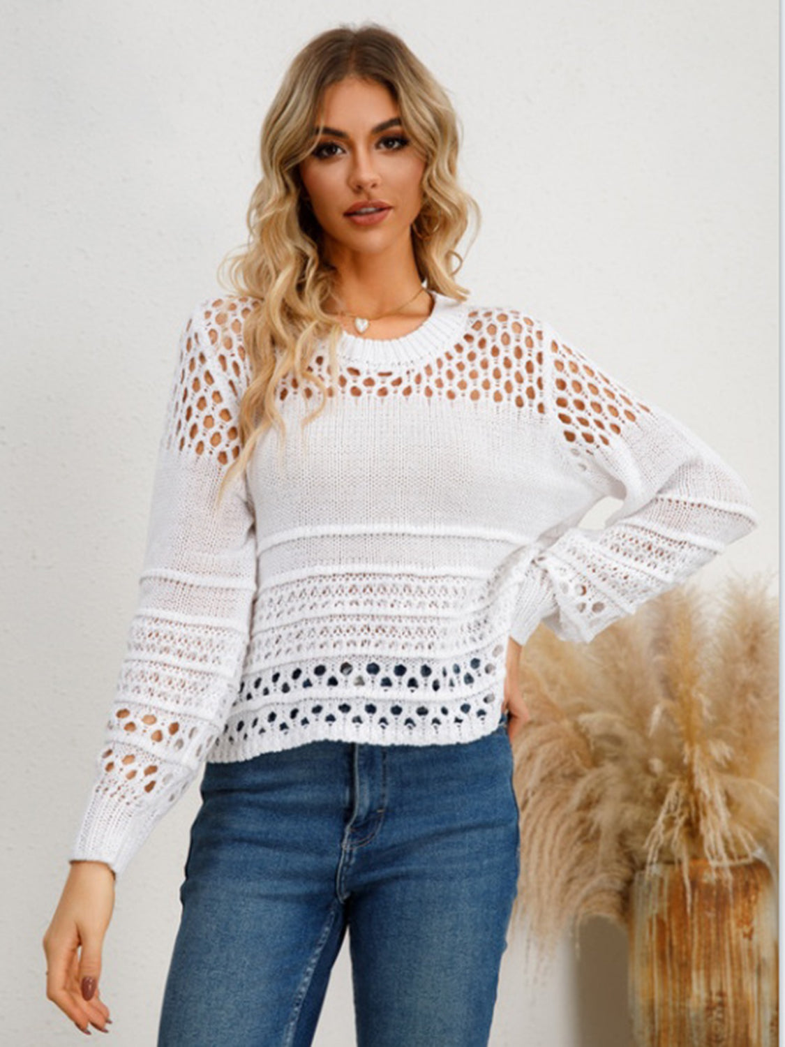Cutout Round Neck Knit Top - Tantalize Boutique