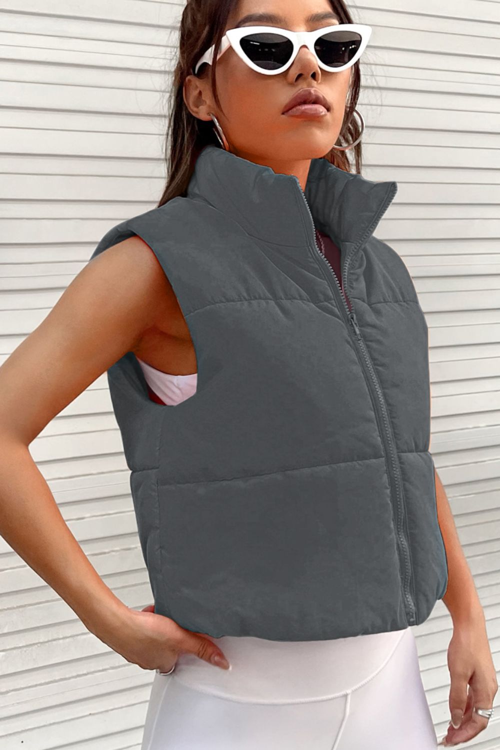 Zip Up Turtleneck Vest Coat - Tantalize Boutique