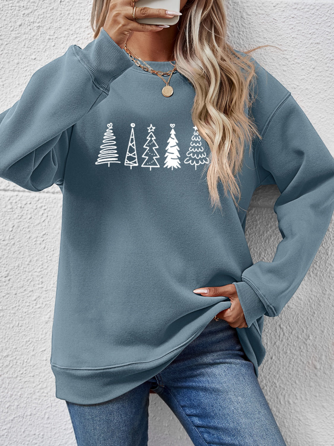 Christmas Tree Graphic Drop Shoulder Sweatshirt - Tantalize Boutique