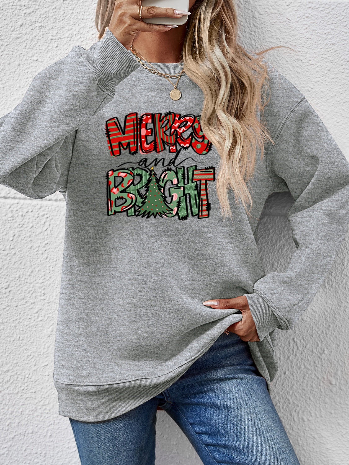 MERRY AND BRIGHT Long Sleeve Sweatshirt - Tantalize Boutique