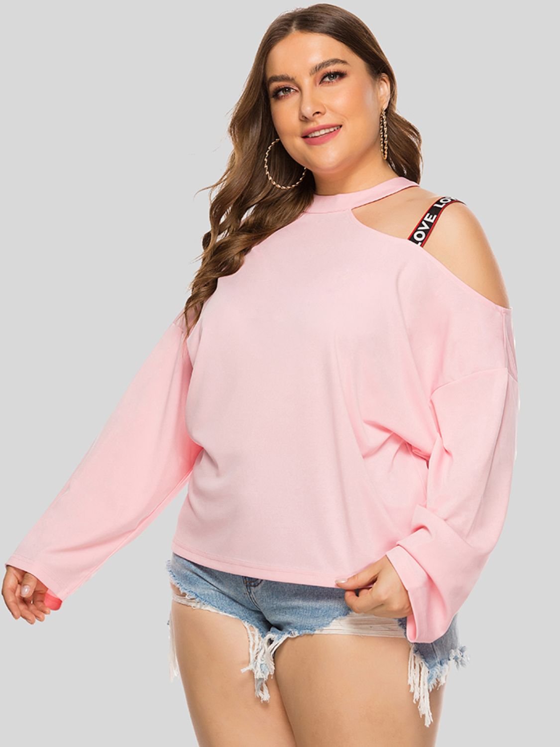 Plus Size Cold-Shoulder Round Neck Blouse - Tantalize Boutique