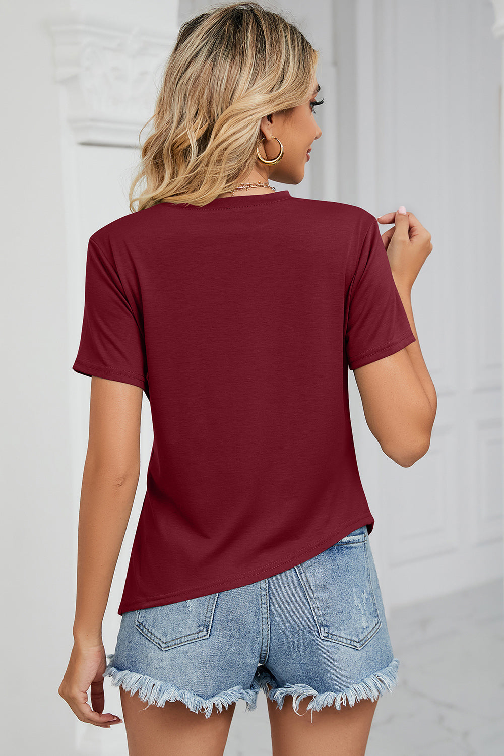 Ruched Round Neck Short Sleeve T-Shirt - Tantalize Boutique