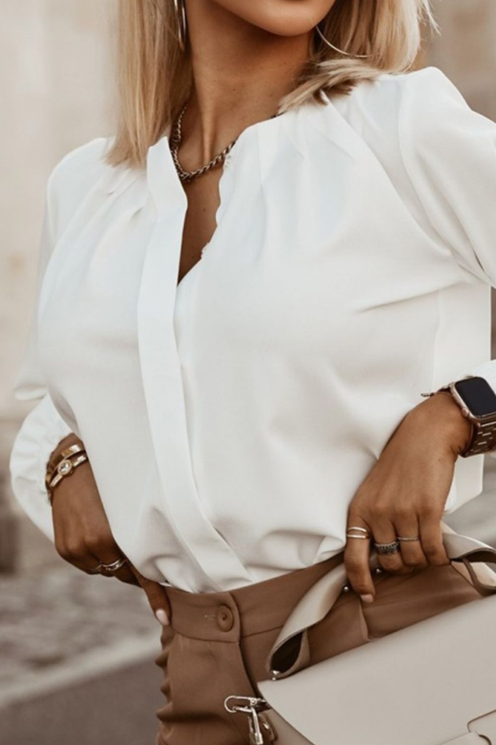 Button Up Round Neck Long Sleeve Shirt - Tantalize Boutique