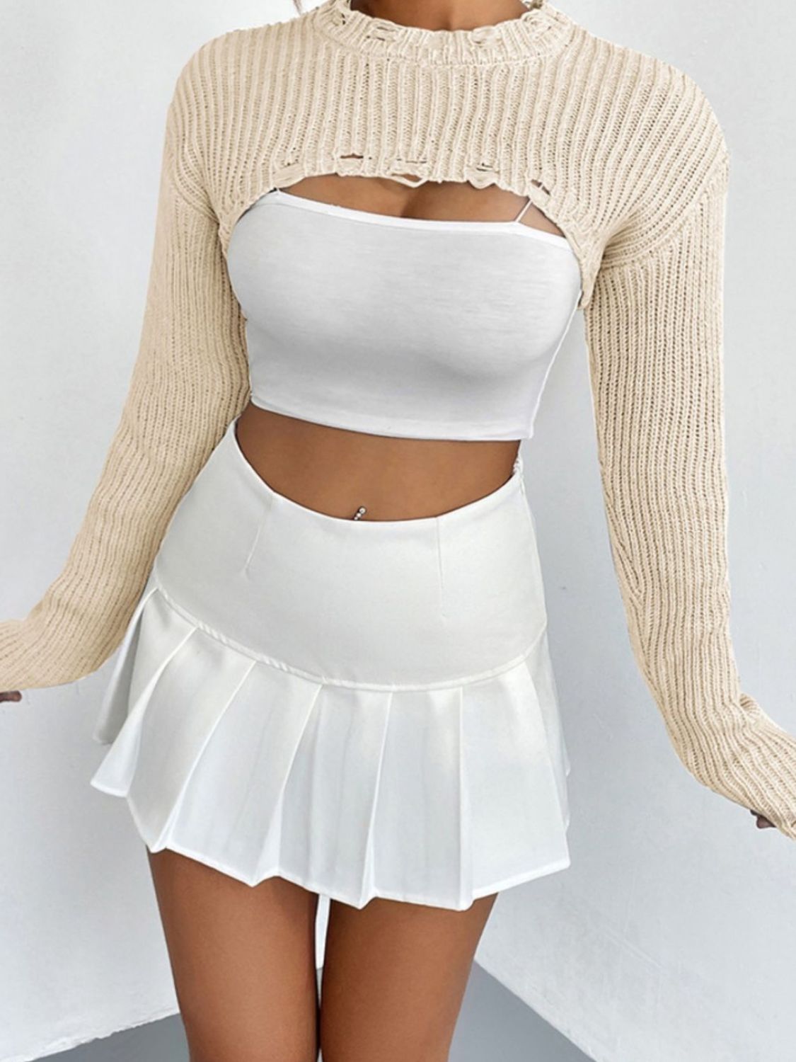 Distressed Long Sleeve Cropped Sweater - Tantalize Boutique
