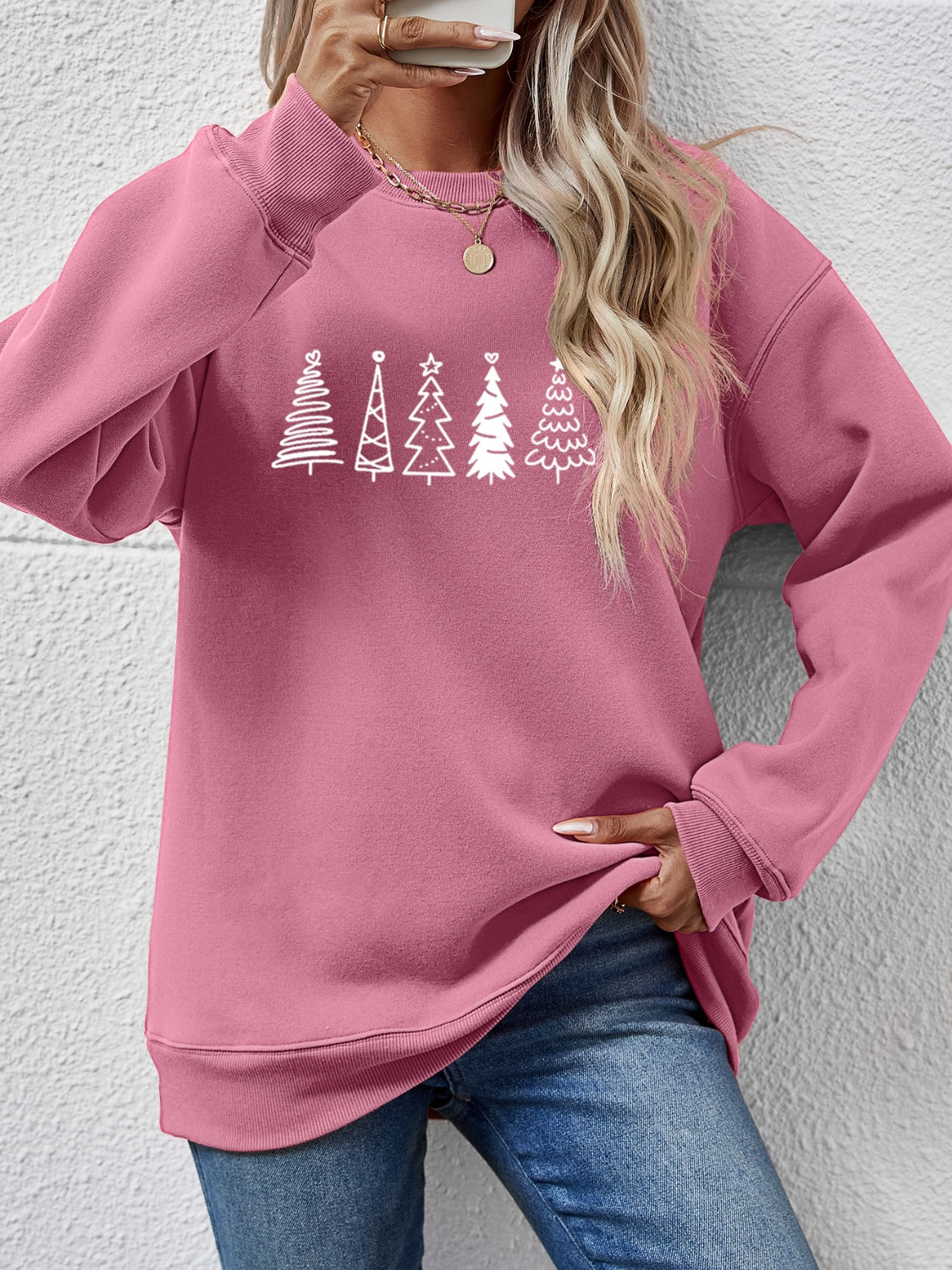 Christmas Tree Graphic Drop Shoulder Sweatshirt - Tantalize Boutique