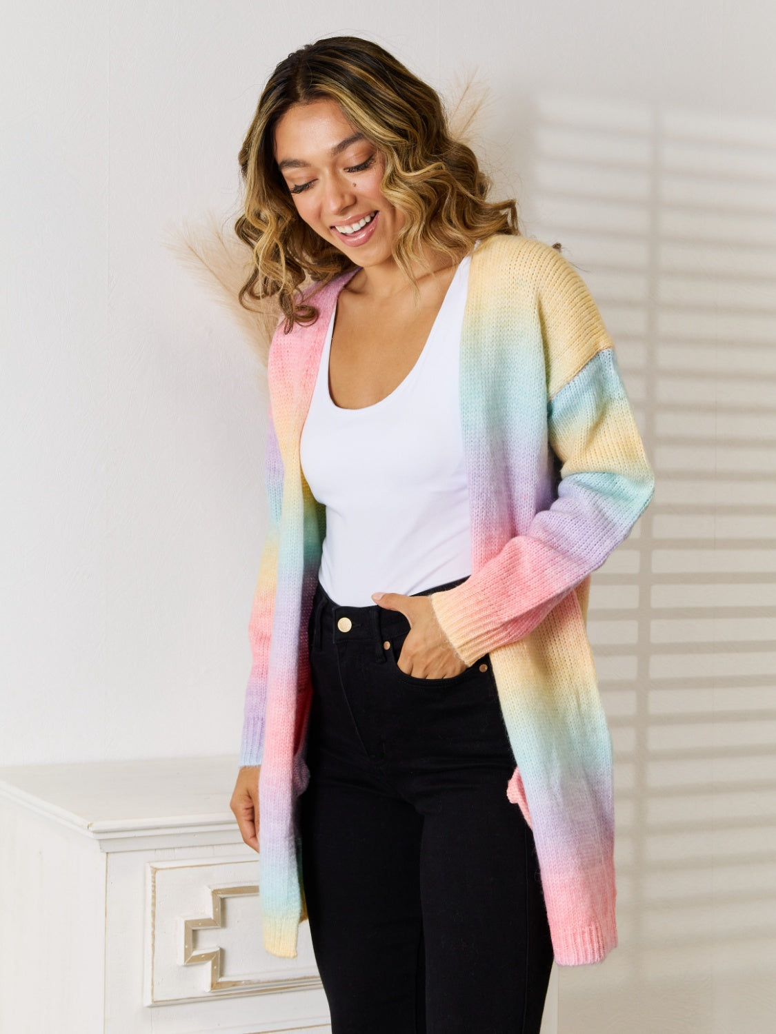 Full Size Gradient Open Front Cardigan - Tantalize Boutique