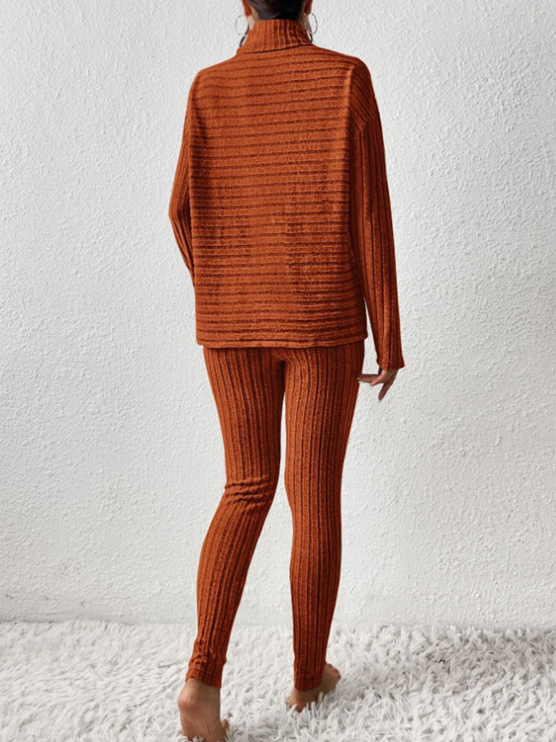 Ribbed Turtleneck Top and Pants Set - Tantalize Boutique