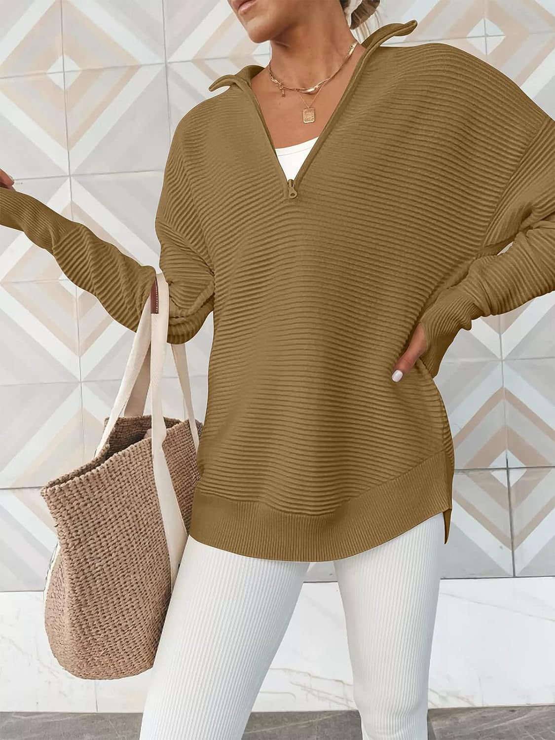 Half Zip Long Sleeve Knit Top - Tantalize Boutique