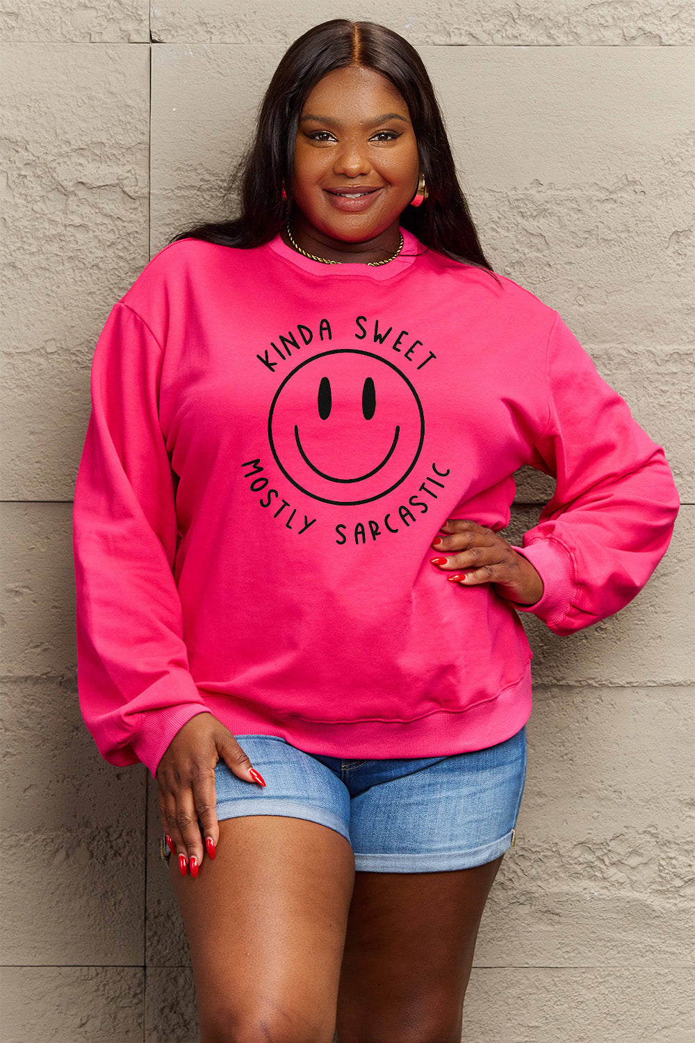 Simply Love Full Size Smiling Face Graphic Sweatshirt - Tantalize Boutique
