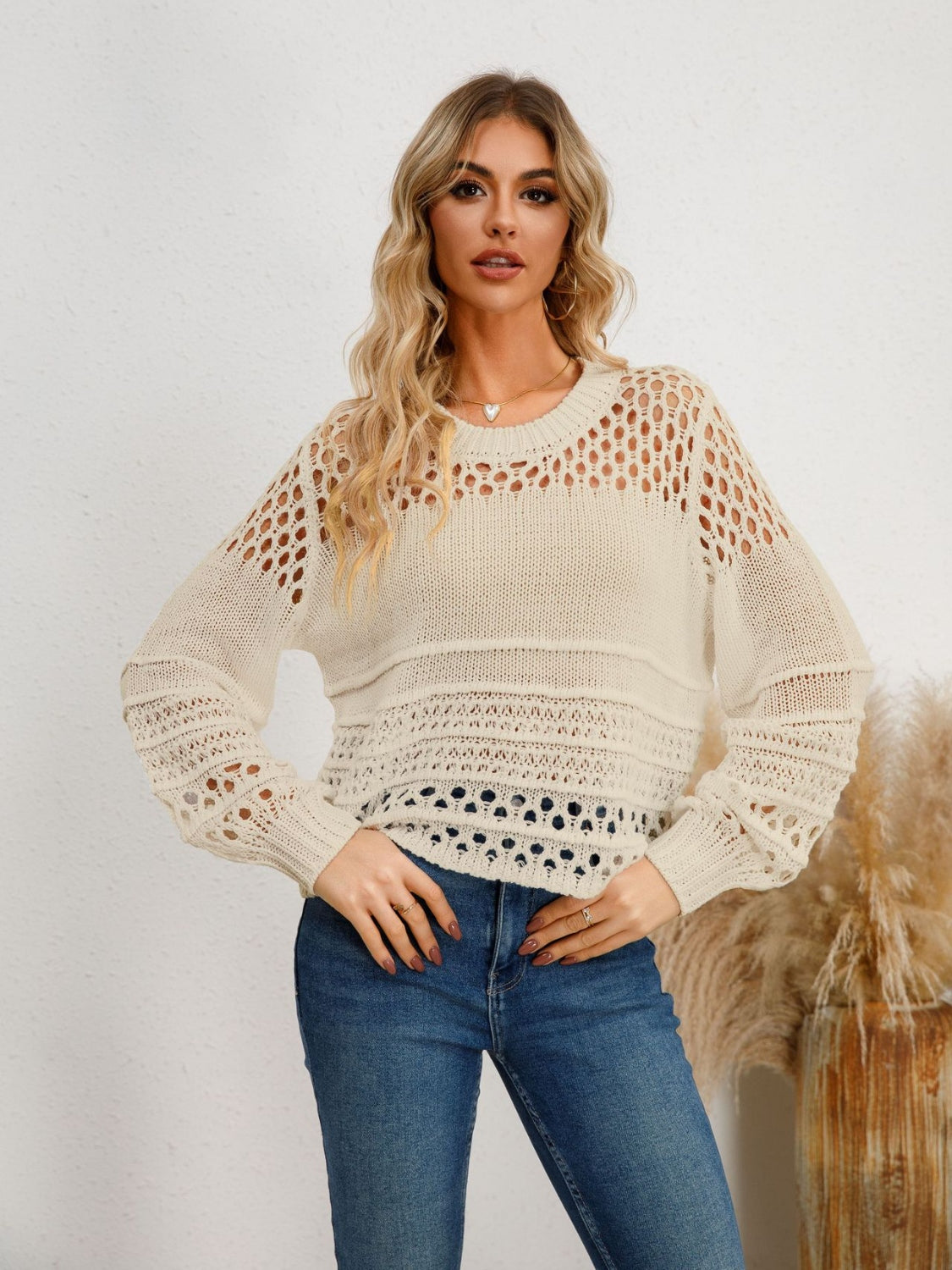Cutout Round Neck Knit Top - Tantalize Boutique