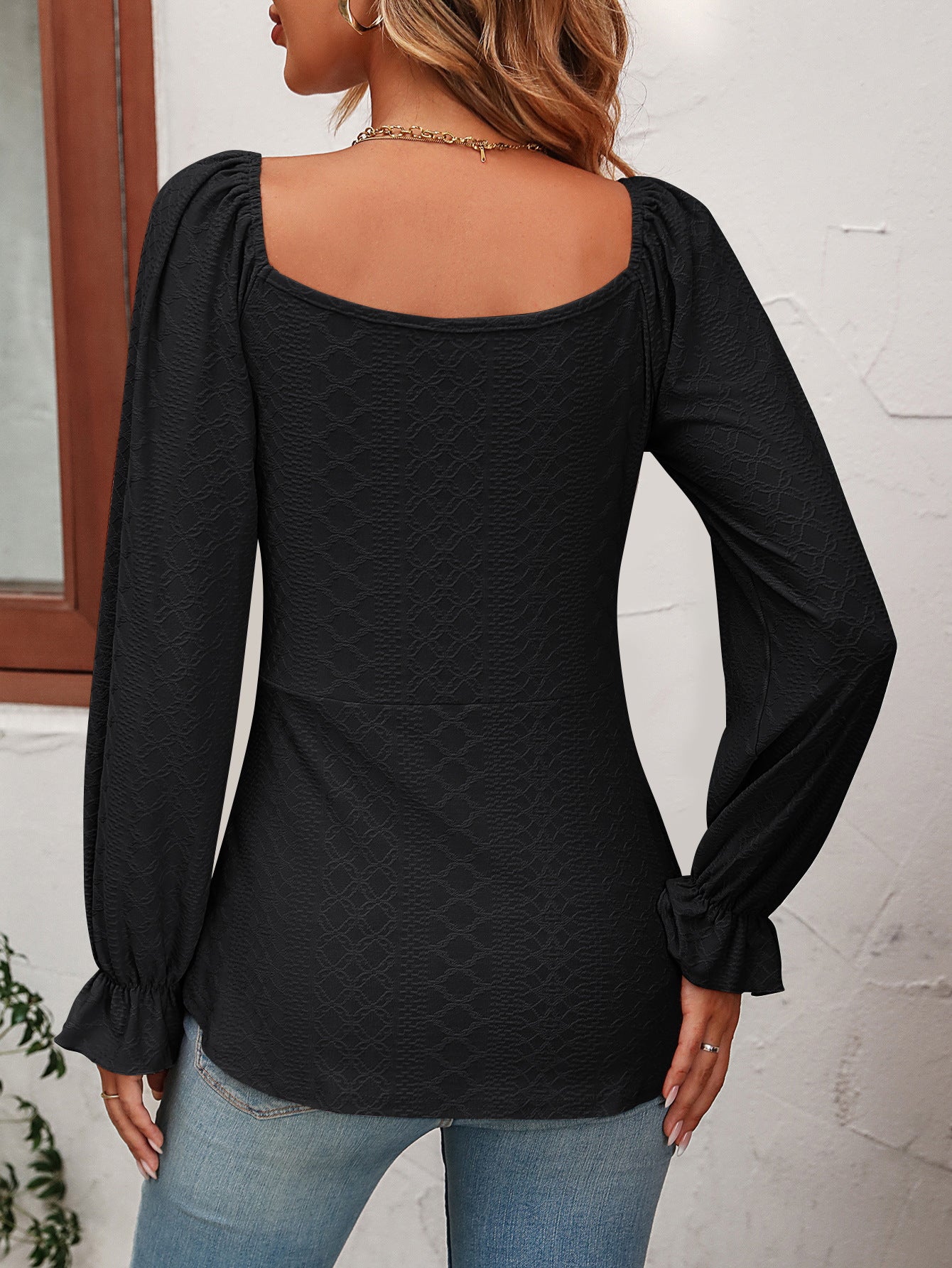 Tie Front V-Neck Puff Sleeve Blouse - Tantalize Boutique