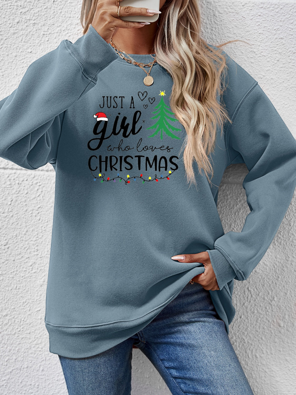 Letter Graphic Round Neck Sweatshirt - Tantalize Boutique