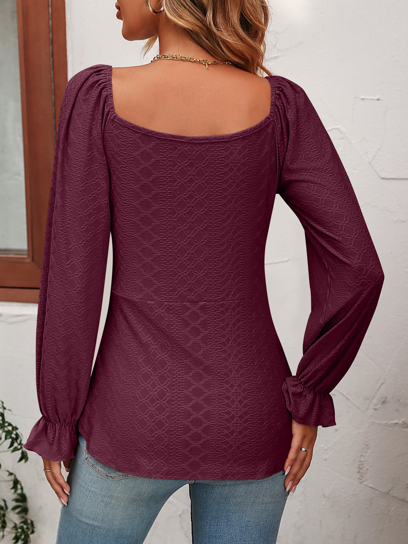 Tie Front V-Neck Puff Sleeve Blouse - Tantalize Boutique