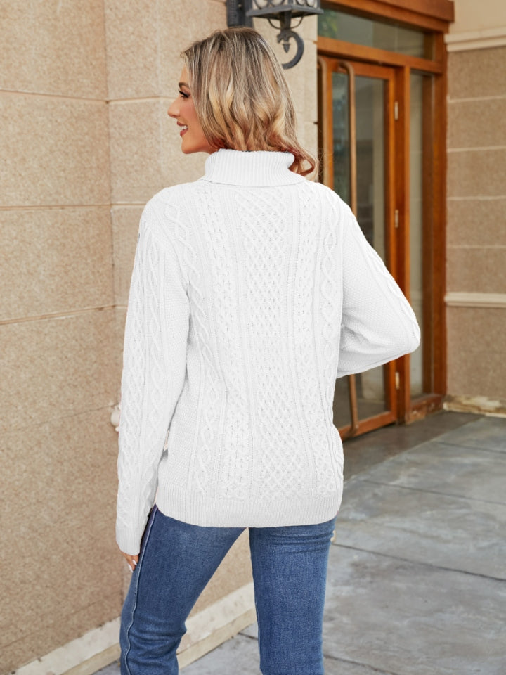 Cable-Knit Mock Neck Sweater - Tantalize Boutique