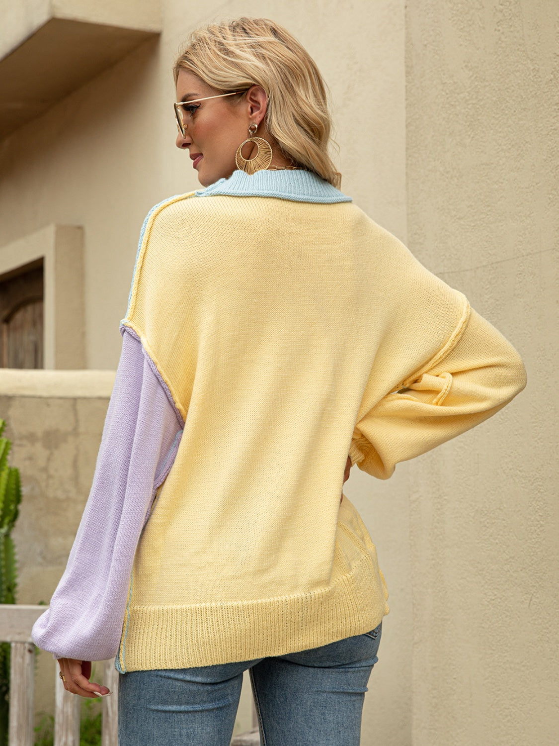 Color Block Dropped Shoulder Sweater - Tantalize Boutique