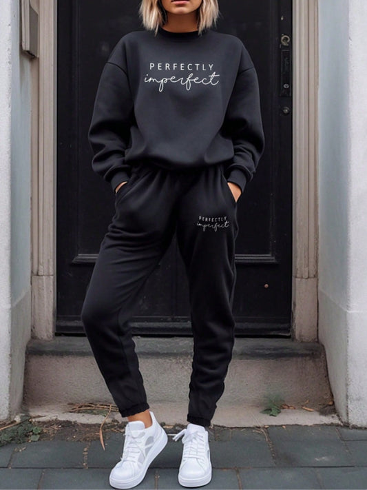 PERFECTLY IMPERFECT Graphic Sweatshirt and Sweatpants Set - Tantalize Boutique