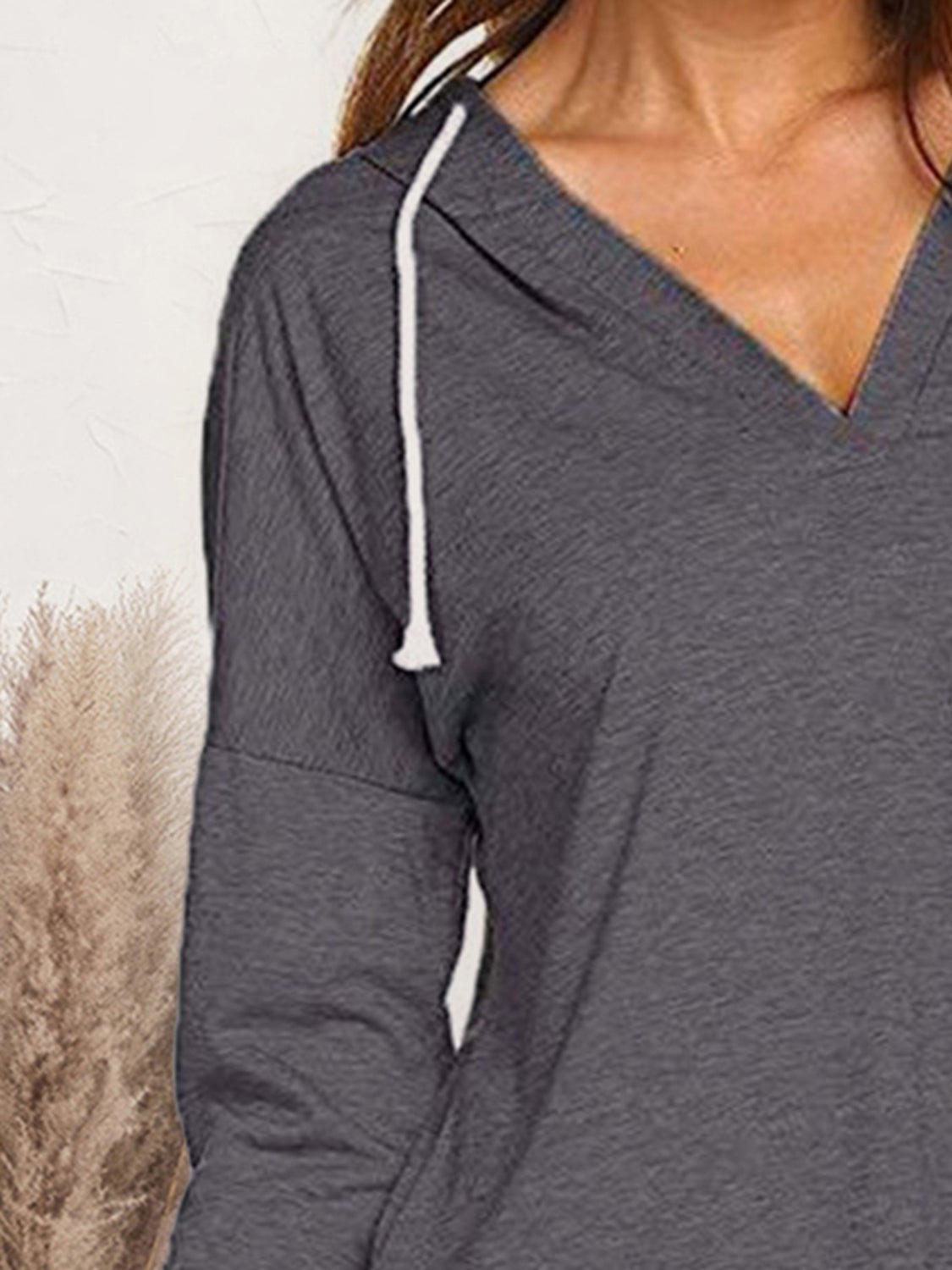 Drawstring Dropped Shoulder Long Sleeve Hoodie - Tantalize Boutique