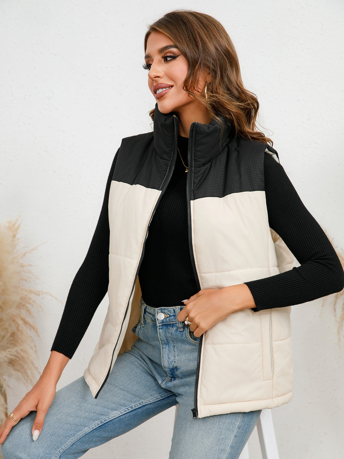 Two-Tone Zip-Up Vest - Tantalize Boutique