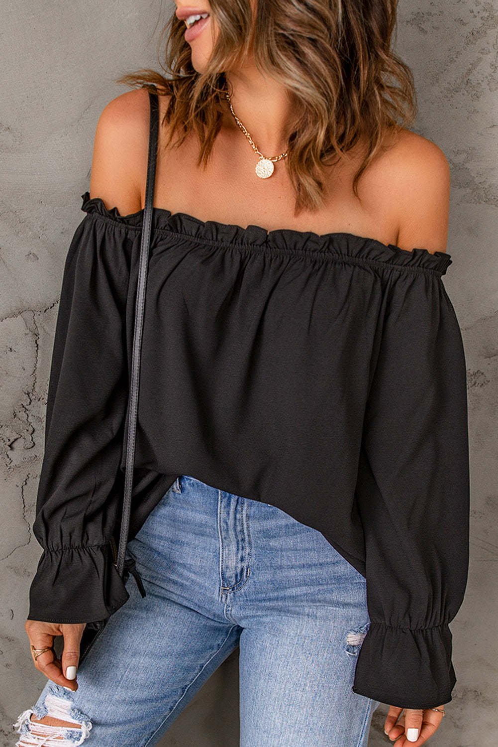 Off-Shoulder Flounce Sleeve Blouse - Tantalize Boutique