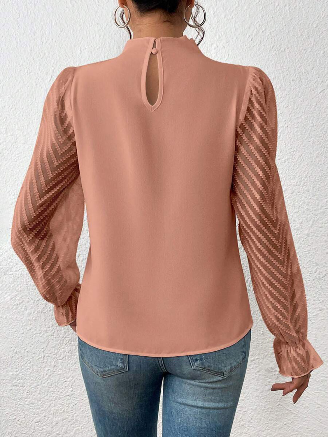 Mock Neck Flounce Sleeve Blouse - Tantalize Boutique
