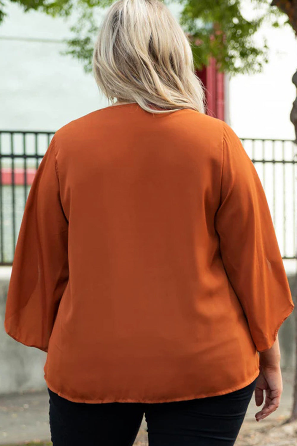 Plus Size V-Neck Petal Sleeve Blouse - Tantalize Boutique