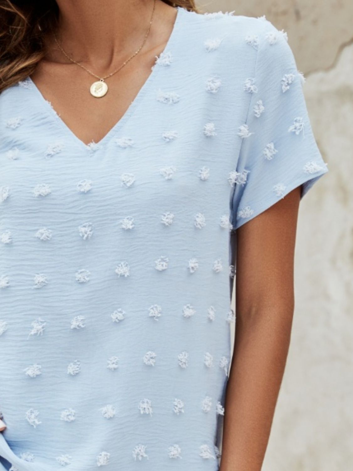 Swiss Dot V-Neck Short Sleeve Blouse - Tantalize Boutique