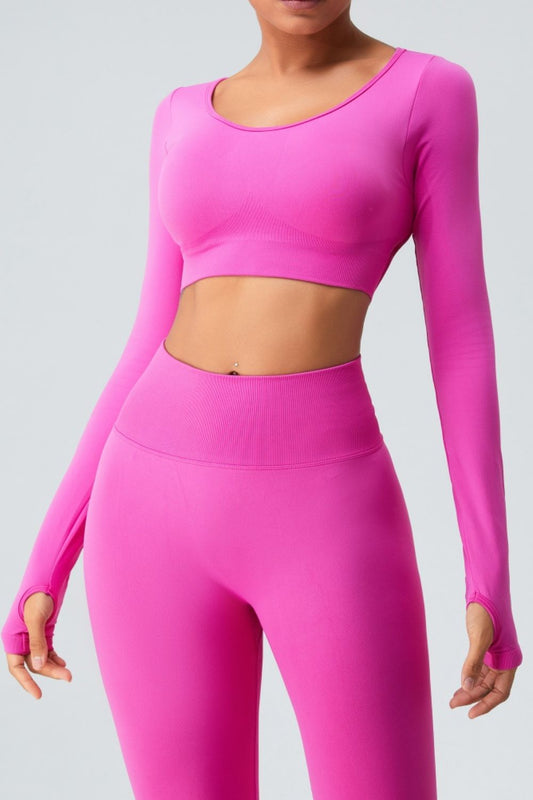 Cutout Round Neck Long Sleeve Active T-Shirt - Tantalize Boutique