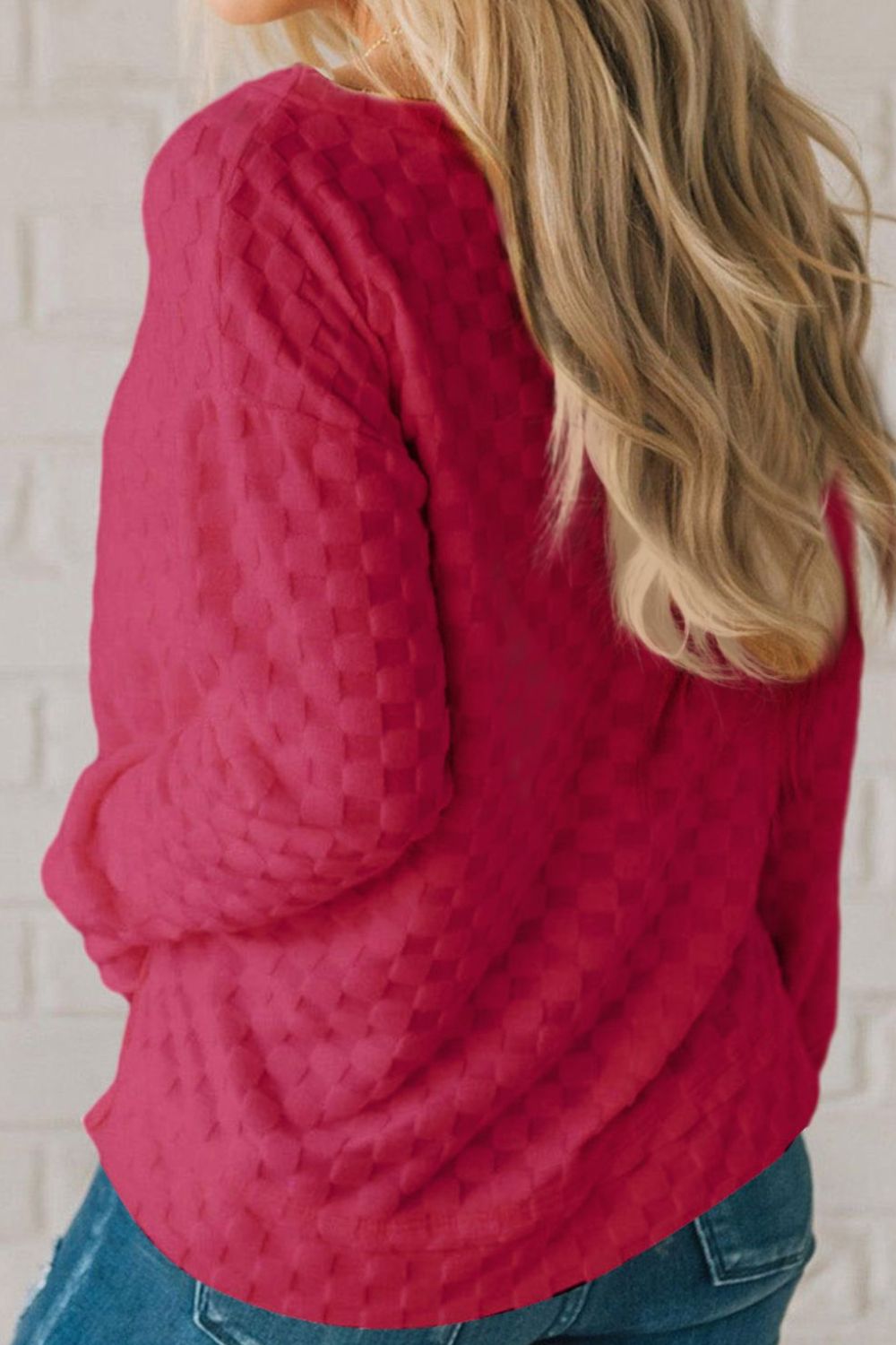 Checkered Round Neck Long Sleeve T-Shirt - Tantalize Boutique