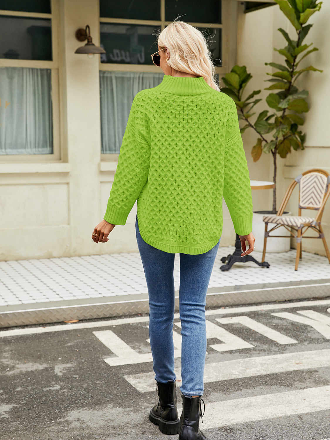 Mock Neck Slit Sweater - Tantalize Boutique