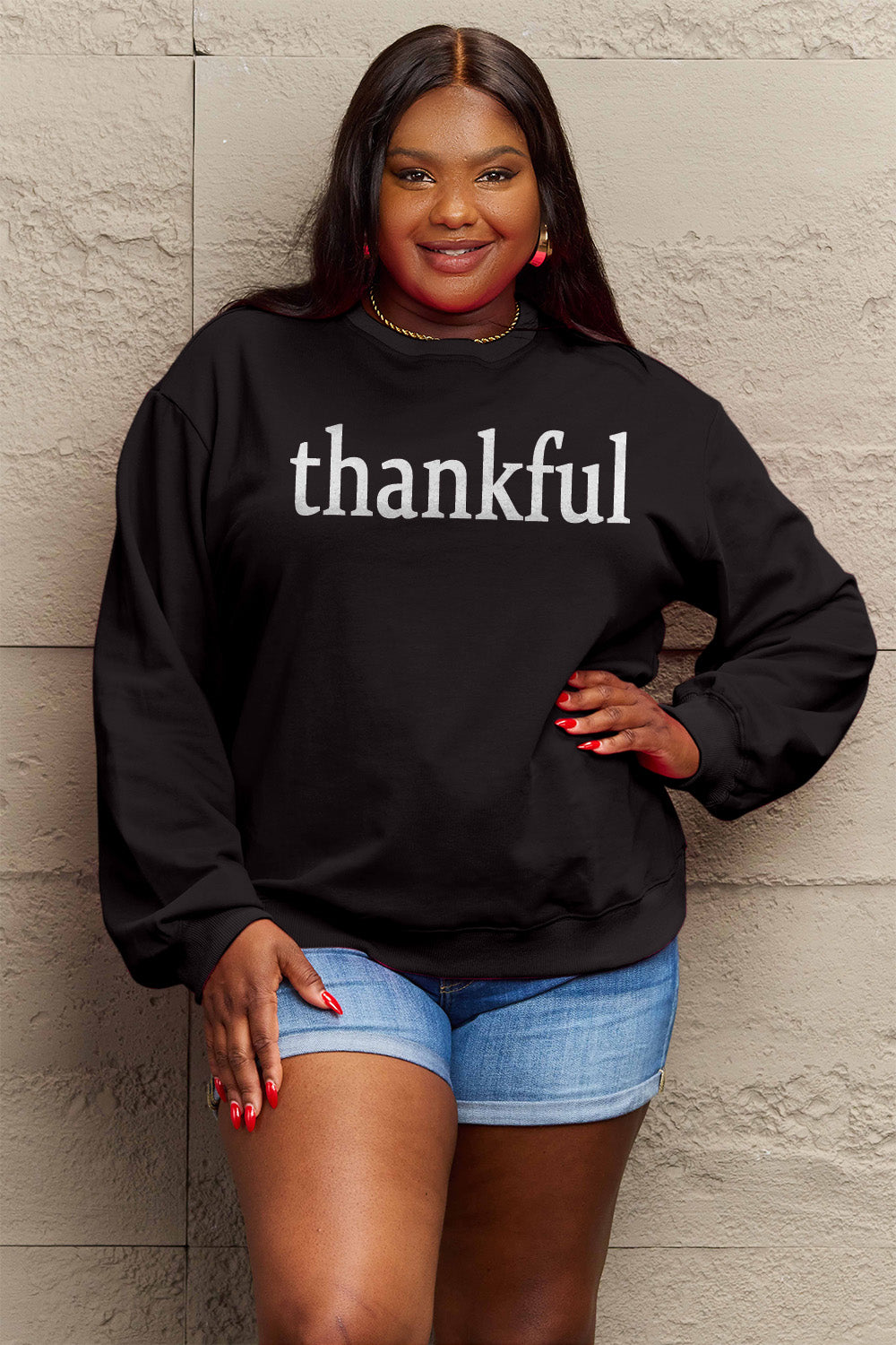 Simply Love Full Size THANKFUL Graphic Sweatshirt - Tantalize Boutique