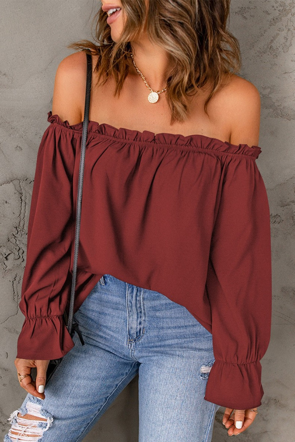 Frill Off-Shoulder Flounce Sleeve Blouse - Tantalize Boutique