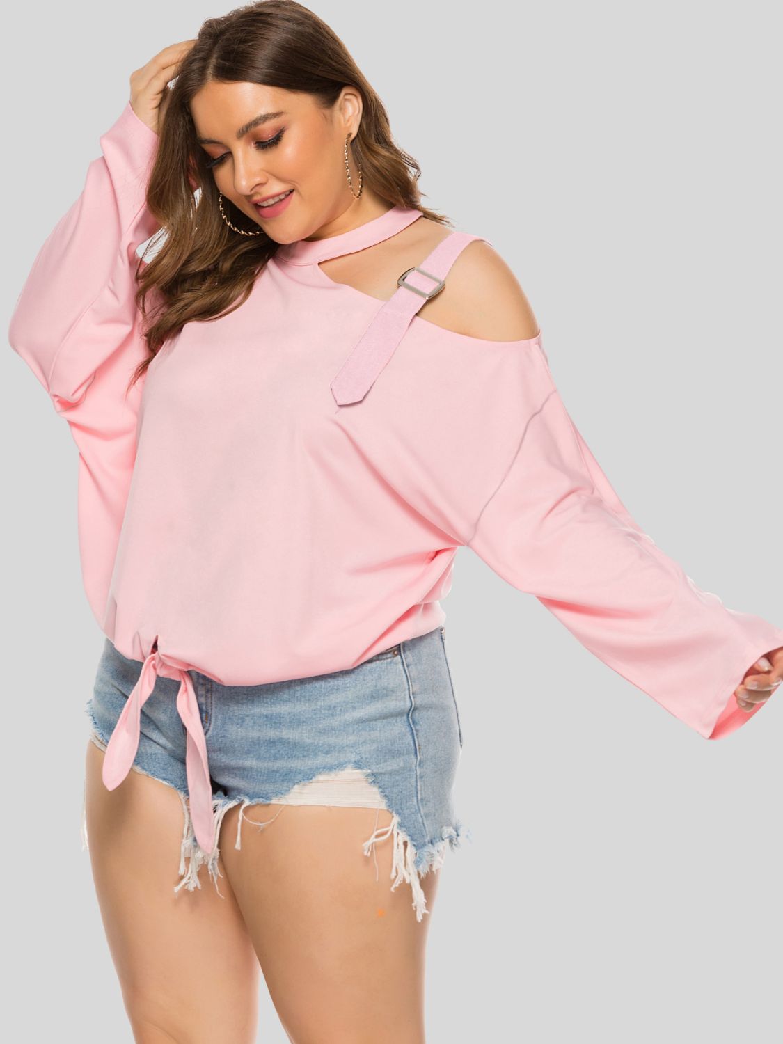 Plus Size Cold-Shoulder Tied Top - Tantalize Boutique