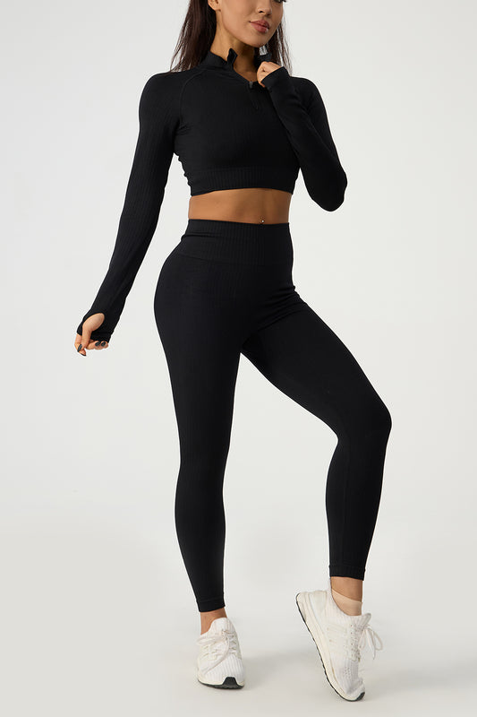 Quarter Zip Raglan Sleeve Top and High Waist Leggings Active Set - Tantalize Boutique