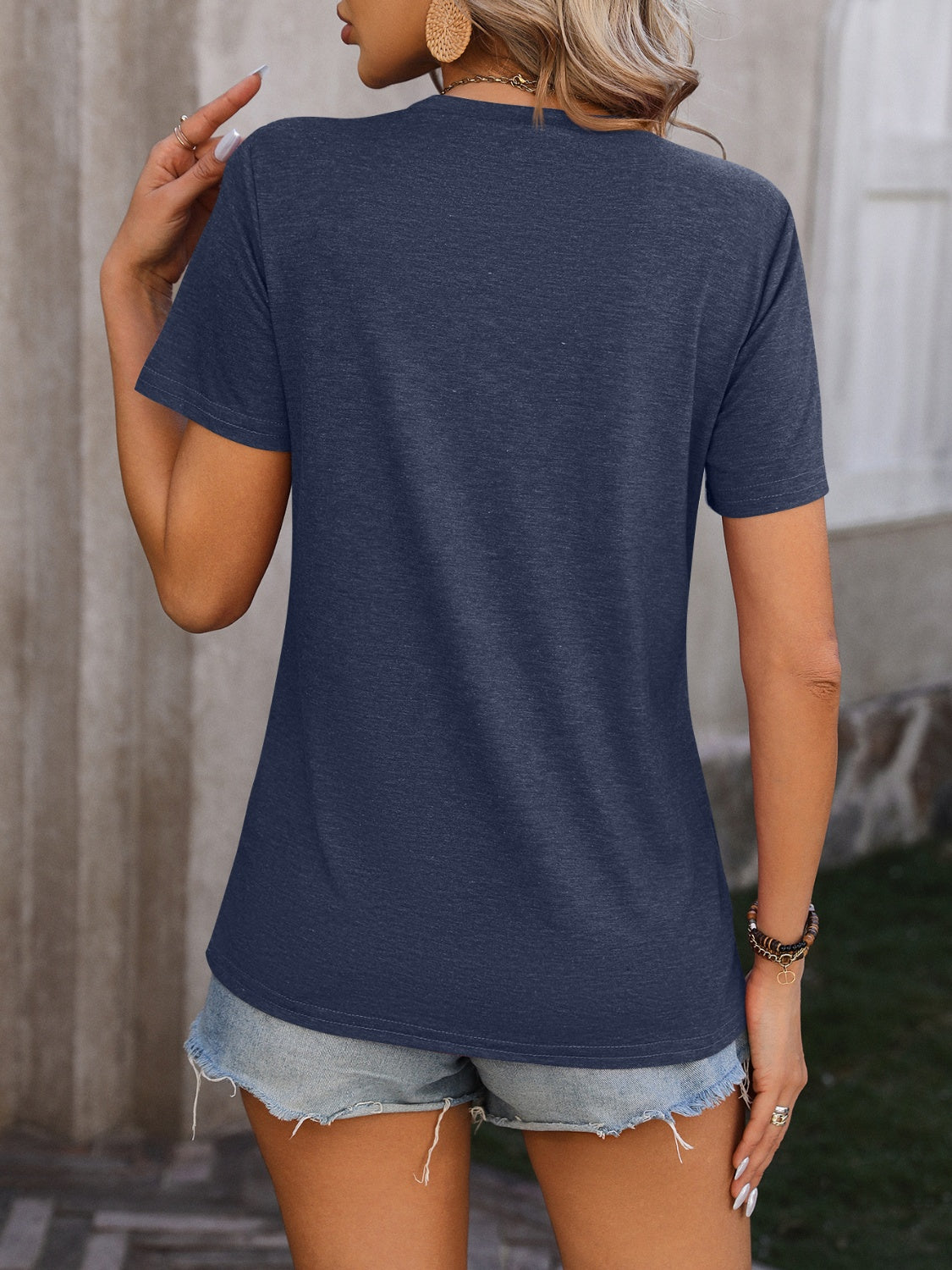 Heathered Round Neck Short Sleeve T-Shirt - Tantalize Boutique