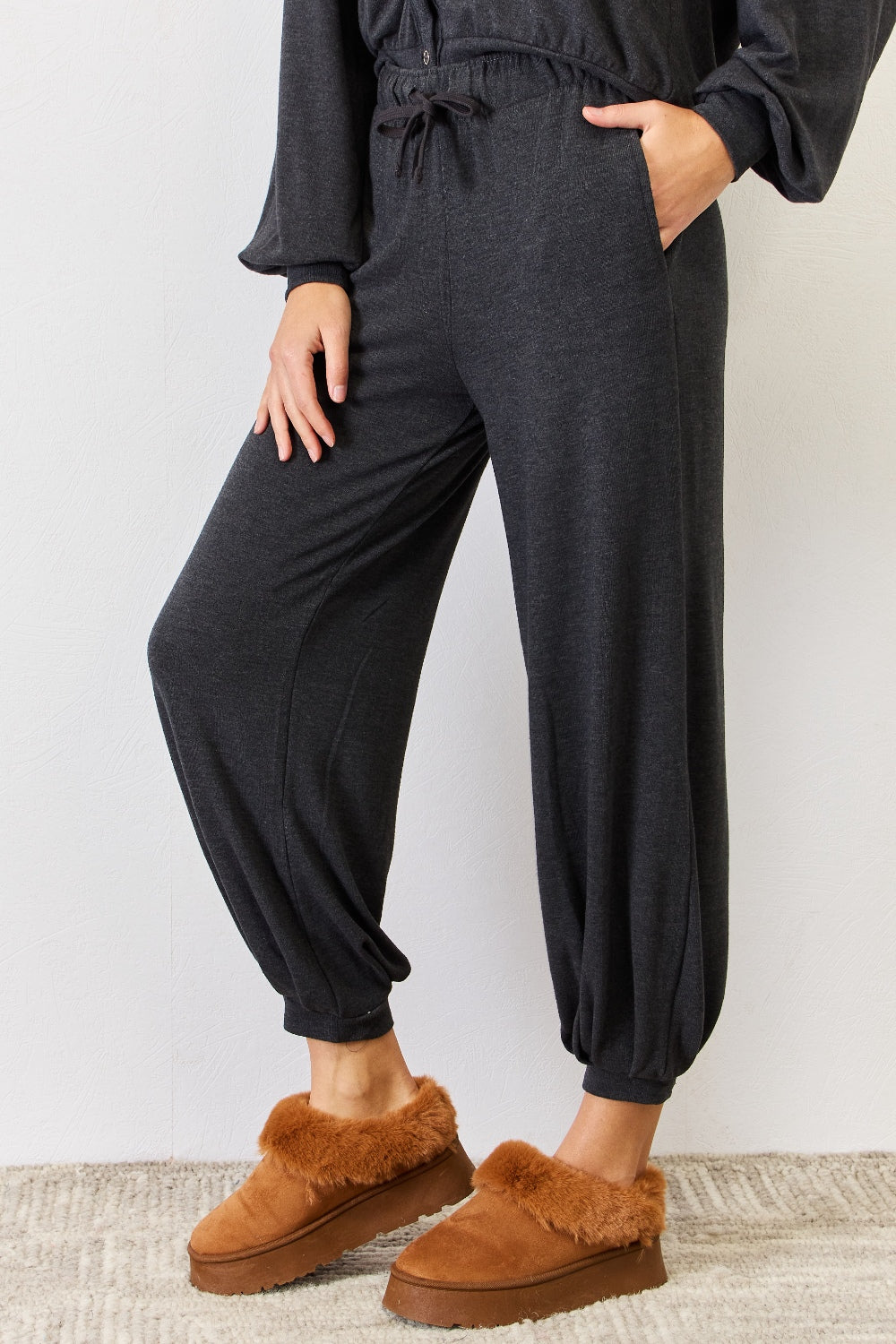RISEN Ultra Soft High Waist Drawstring Lounge Joggers - Tantalize Boutique