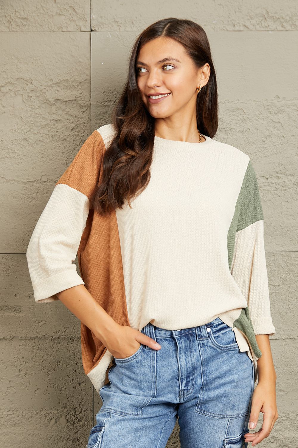 Sew In Love Full Size Tri-Color Pattern Blouse - Tantalize Boutique