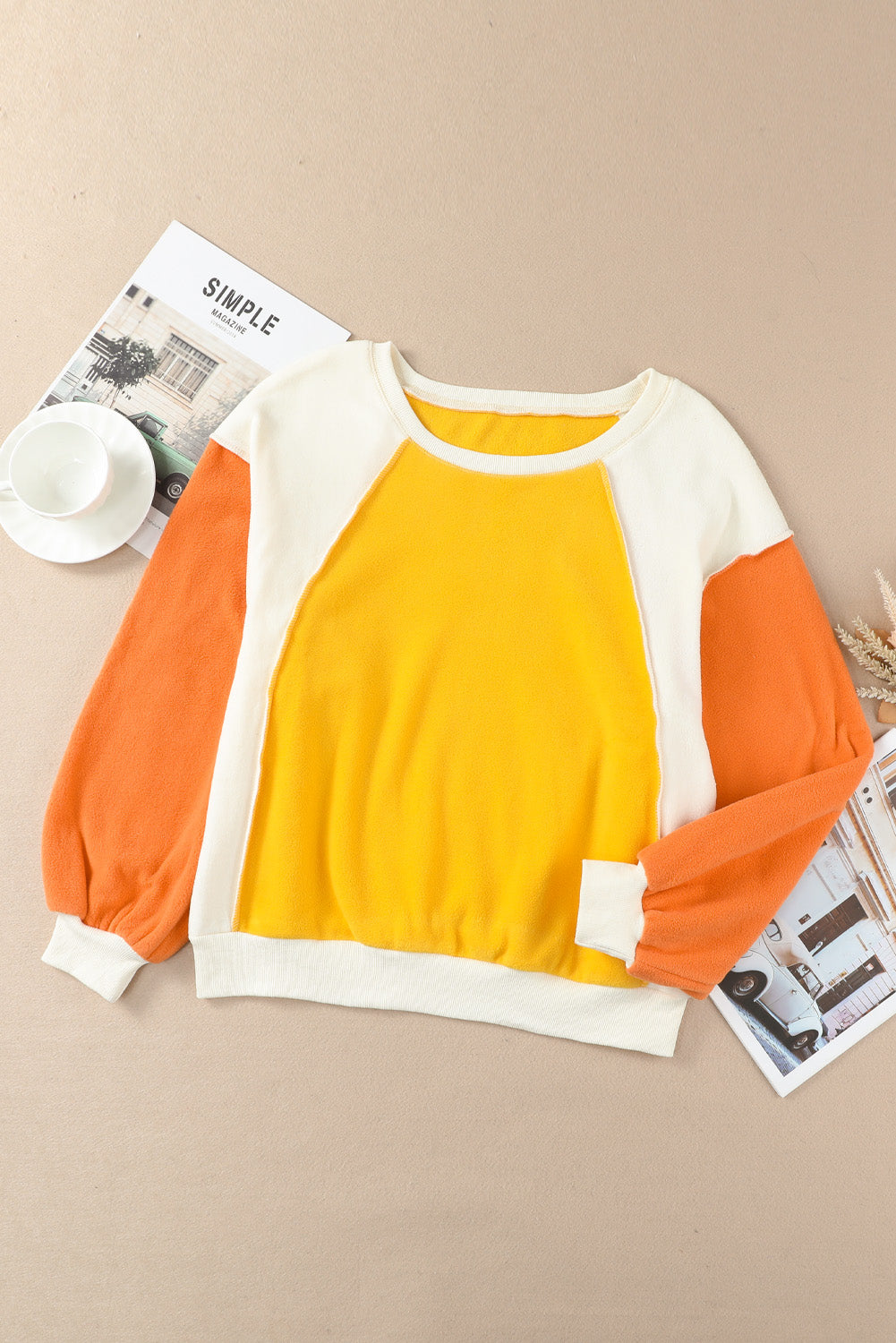 Round Neck Dropped Shoulder Color Block Sweatshirt - Tantalize Boutique