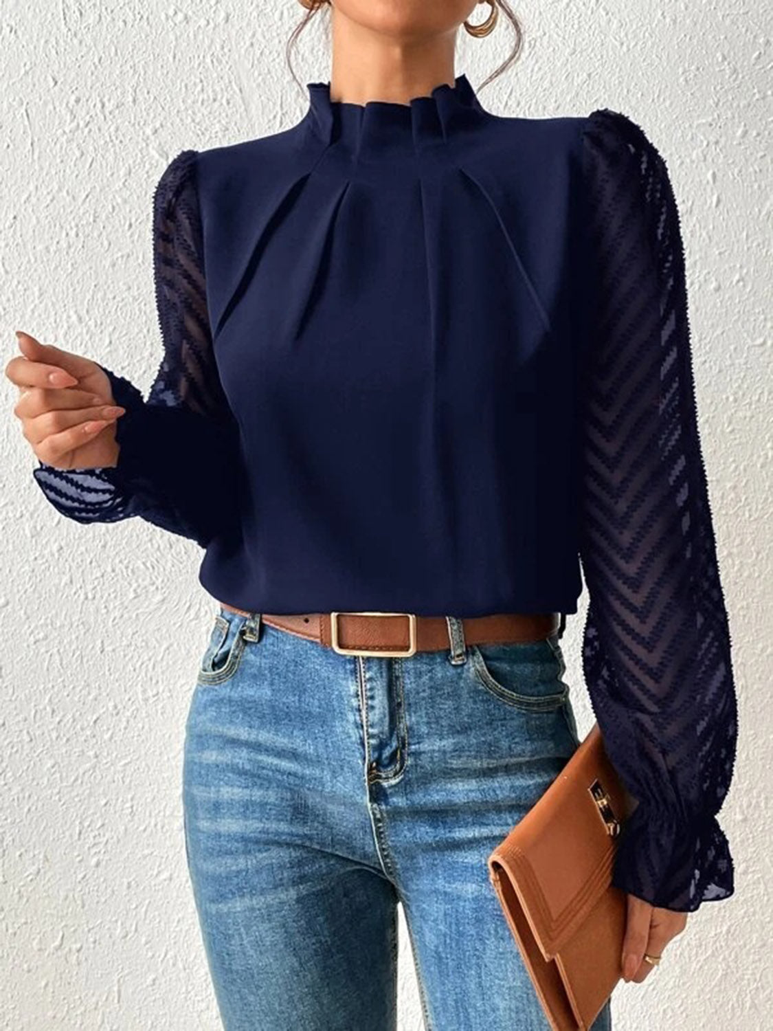 Mock Neck Flounce Sleeve Blouse - Tantalize Boutique