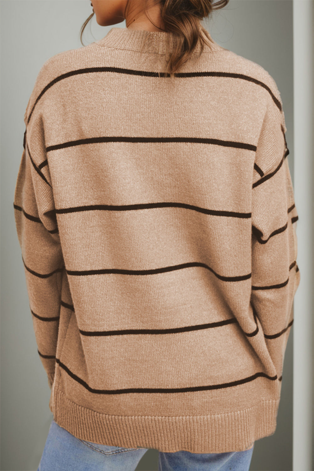 Striped Round Neck Dropped Shoulder Sweater - Tantalize Boutique