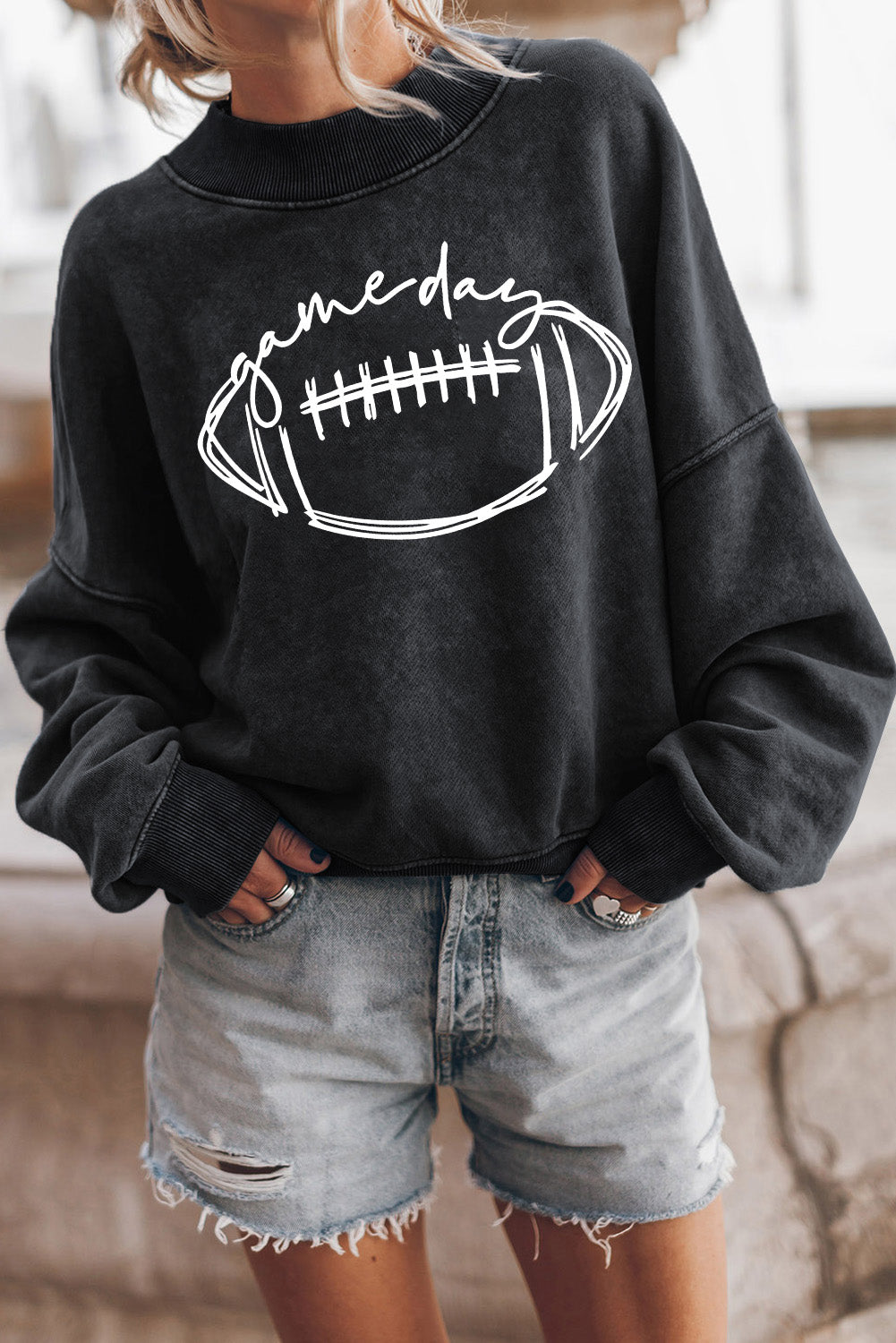Round Neck Long Sleeve FOOTBALL Graphic Sweatshirt - Tantalize Boutique