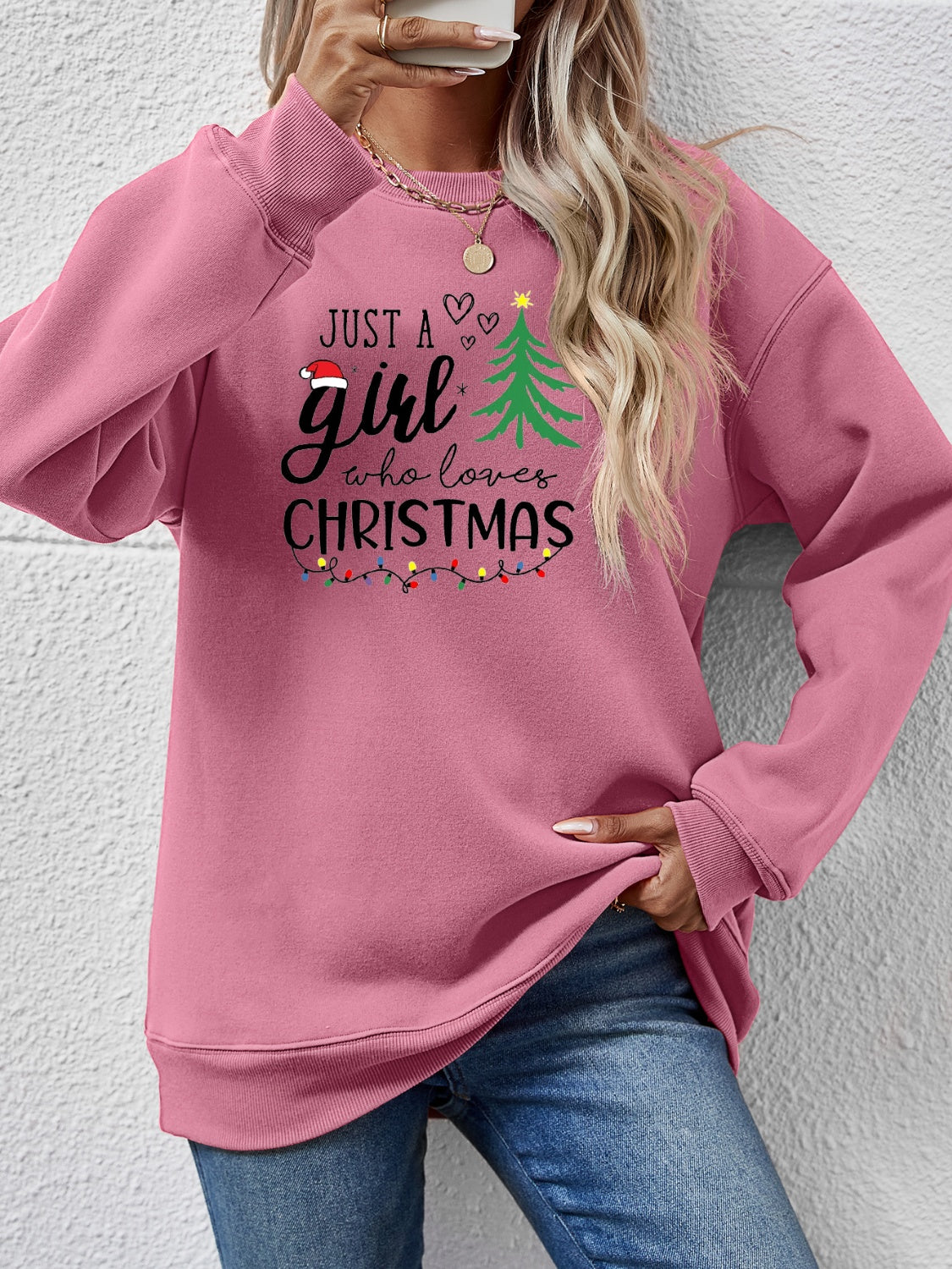 Letter Graphic Round Neck Sweatshirt - Tantalize Boutique