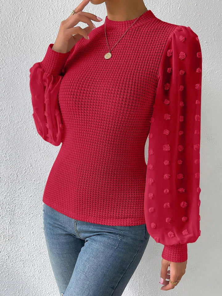 Swiss Dot Waffle-Knit Lantern Sleeve T-Shirt - Tantalize Boutique