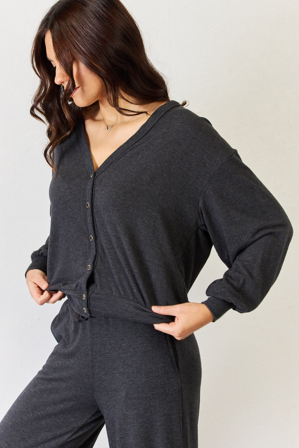 RISEN Ultra Soft  Button Up Long Sleeve Lounge Cardigan - Tantalize Boutique